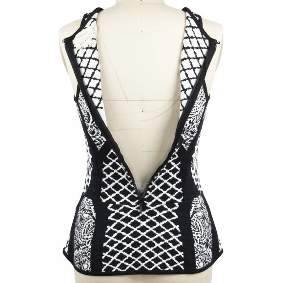 Nicole Miller Artelier Black & White Peplum Double Knit Tank Top Small - Picture 4 of 11